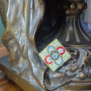 Italian Micro Mosaic Glass Tile Flower Gold tone Brooch Pin stamped Italy